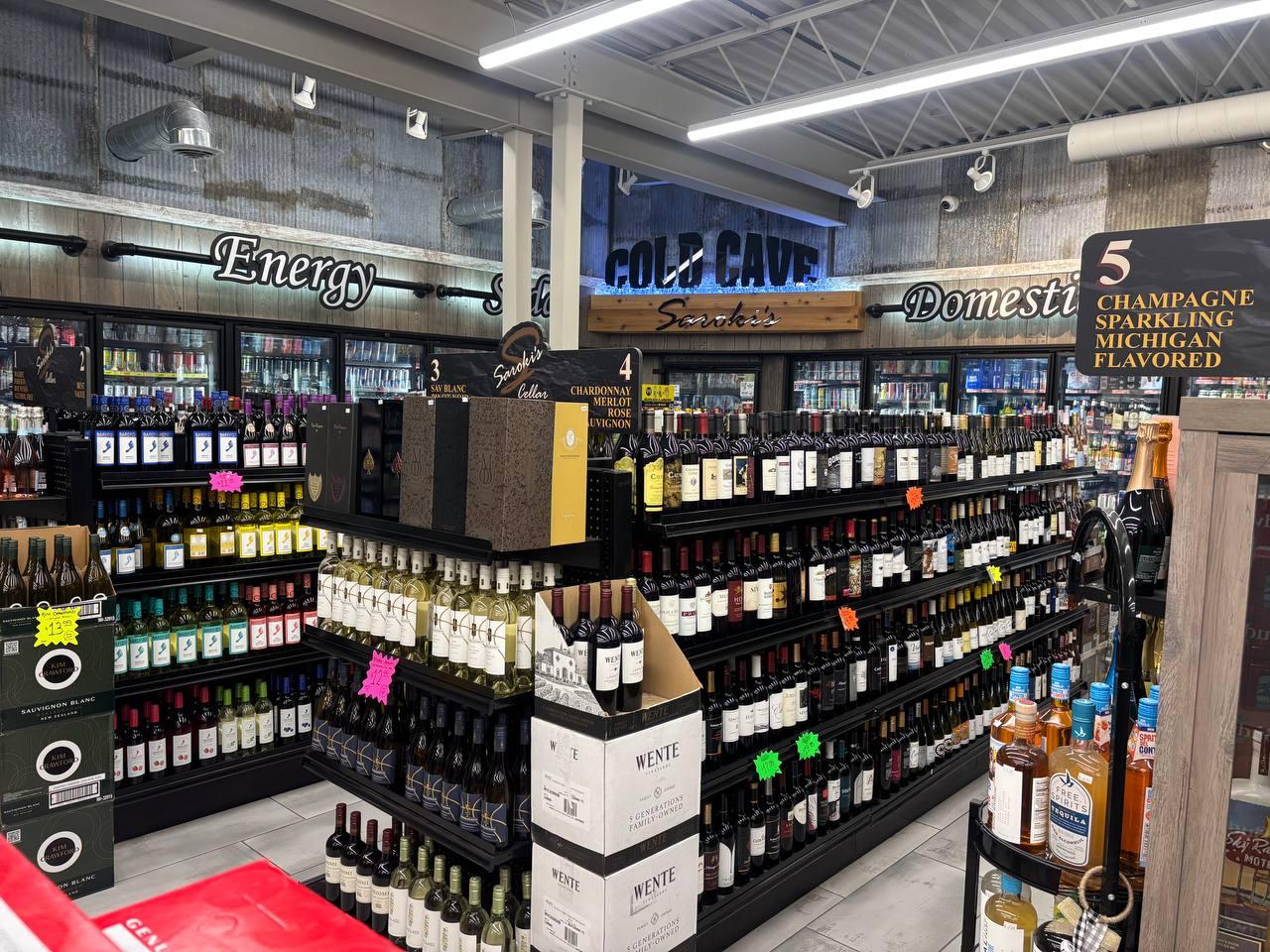Saroki's Cellar — Champagne, Sparkling, Michigan, and Flavored sections